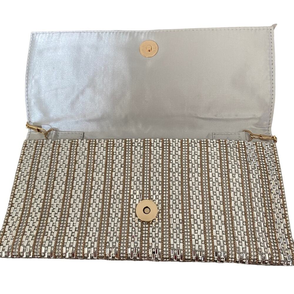 Aqua Beaded Chrystal Gold Chain Purse Clutch Handbag Evening Cocktail - Picture 7 of 8